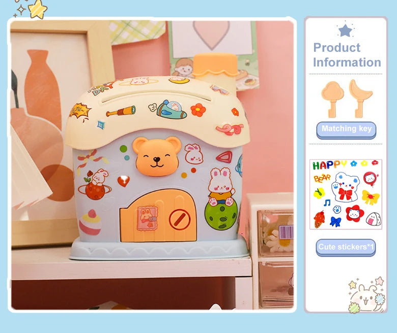 Kids Piggy Bank Ice Cream Hut &ndash; Kawaii Large Capacity Savings Box B blue