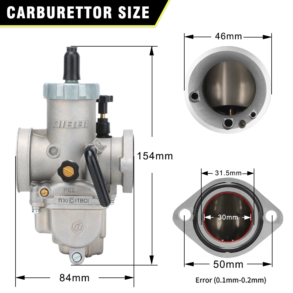 NIBBI PZ 30mm &amp; PEZ 28mm Carburetors for 200cc-300cc GY6 Motorcycles PEZ30MM