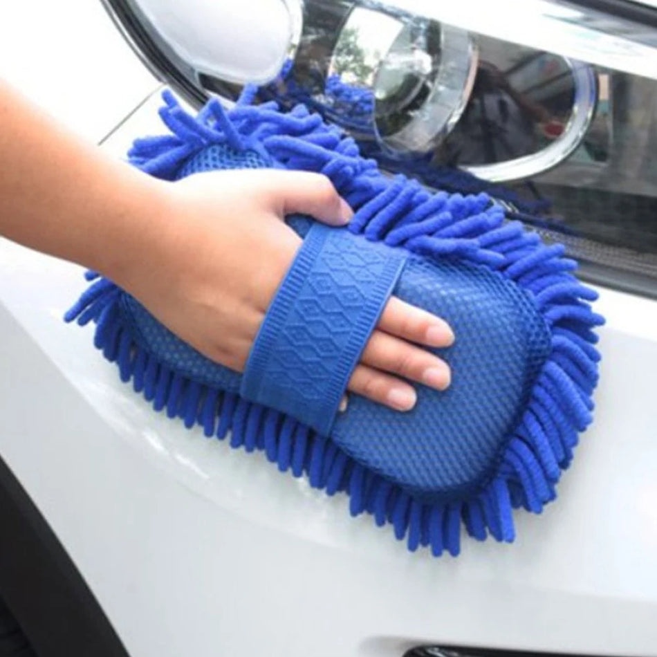 Guanto per Lavaggio Auto con Spugna in Microfibra Chenille per Dettagli