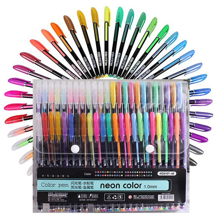 48 Metallic Glitter Gel Pens Set - Ideal for Colouring &amp; Drawing