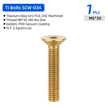 Deemount Titanium Bicycle Headset Bolts &ndash; High Strength and Corrosion Resistant M6X30  Golden 1PC / CHINA