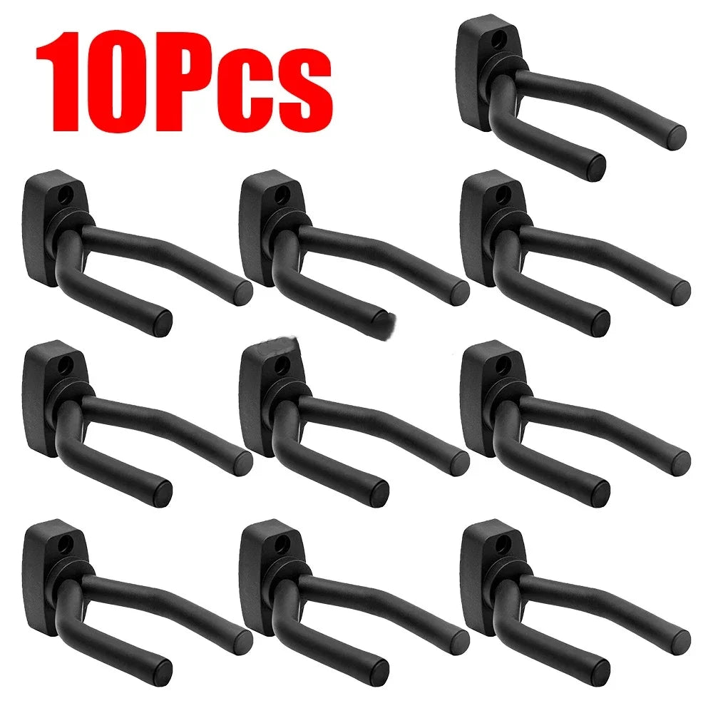 Guitar Wall Mount Hanger - Universal Fit For All Guitars Black 10pcs