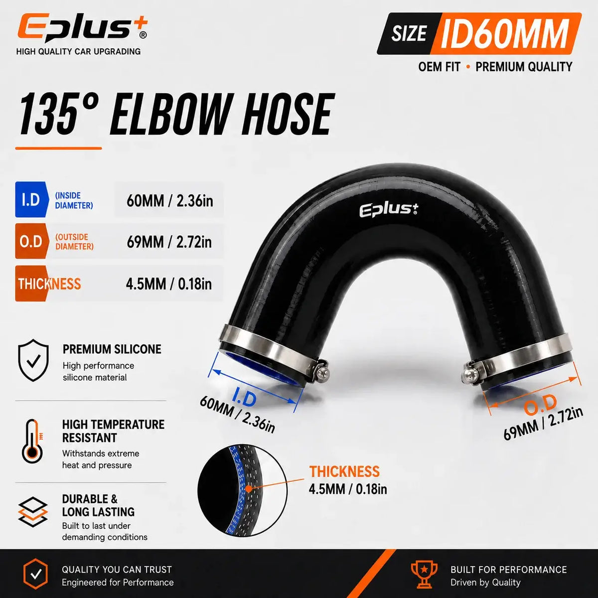 EPLUS Black 135° V-Shaped Silicone Hose 4-Ply Reinforced Universal Air Intake Turbo Intercooler Pipe Coupler by InterCyprus Trading Ltd