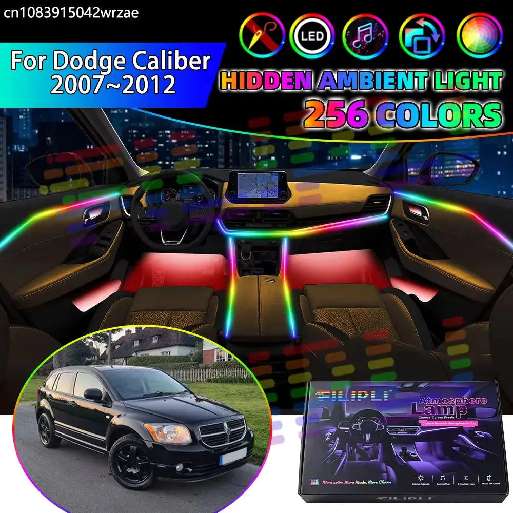 For Dodge Caliber 2007~2012 2008 RGB Car Interior Ambient Lights Strips Breathing Lighting Kit App Control LED strips Auto Parts by InterCyprus Trading Ltd