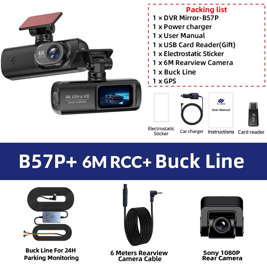 ACCEO B57P Dashcam Auto 4K Car DVR &ndash; Night Vision Mode B57P-Sony 6M RC-BL / None