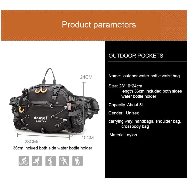 Camping Waist Chest Bag - Lightweight Nylon Travel Pack