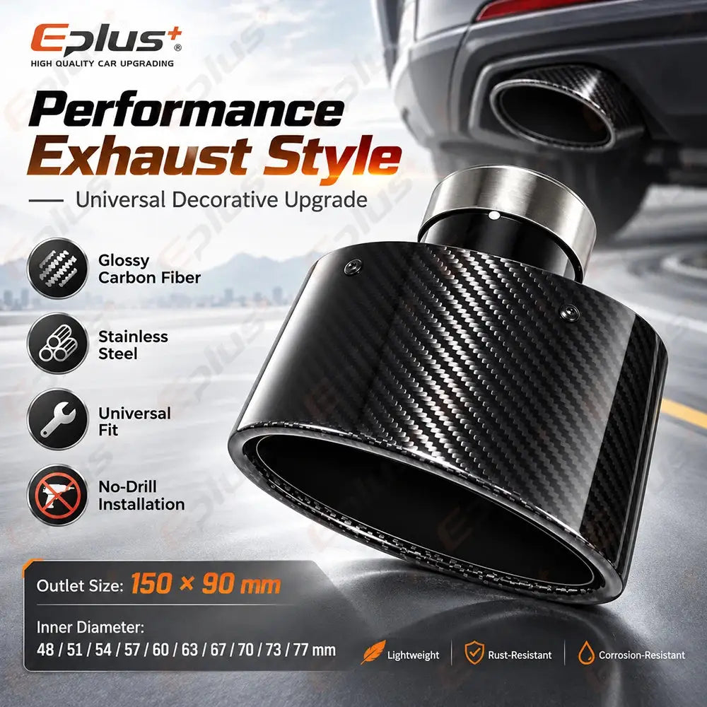 Glossy Oval Carbon Fiber Universal Car Exhaust Muffler Tip Exhaust Pipe Nozzle Decoration Stainless Silver&Black Left and Right by InterCyprus Trading Ltd