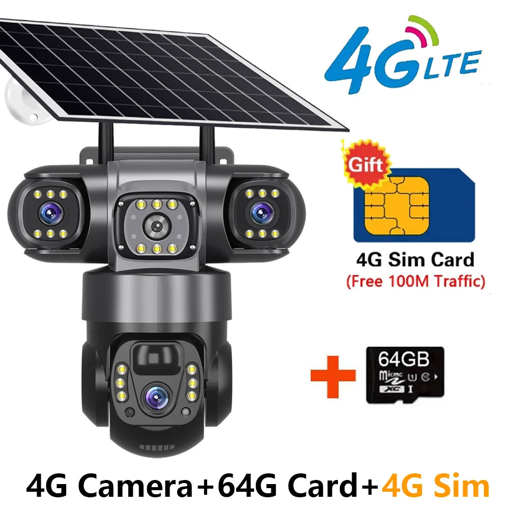 Solar 4G Sim Outdoor Camera - 12MP, 10X Zoom 4G Camera 64G