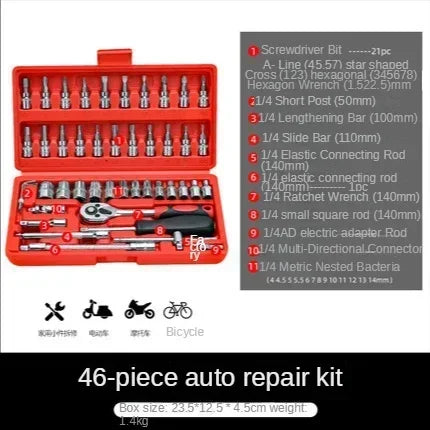46-Piece Auto Repair Tool Set &ndash; Ratchet Wrench Kit 46 pcs red