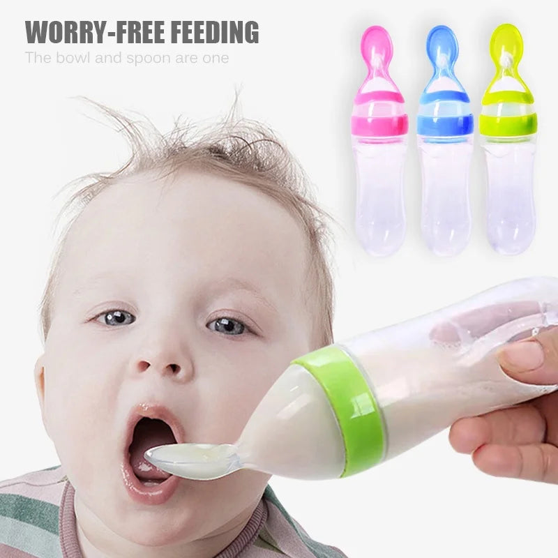 Multifunctional Silicone Squeeze Feeding Spoon for Babies