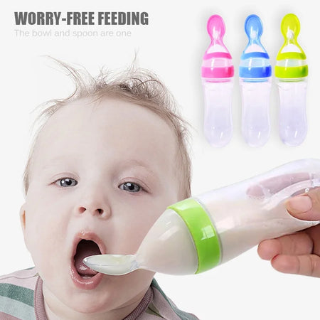 Multifunctional Silicone Squeeze Feeding Spoon for Babies