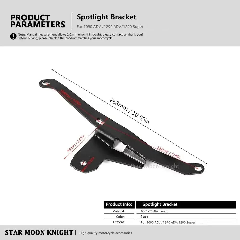 Suporte de Suplemento de Farol de Nevoeiro KTM 1090 1290 Adventure com Ferragens de Aço para Uso Durante Todo o Ano