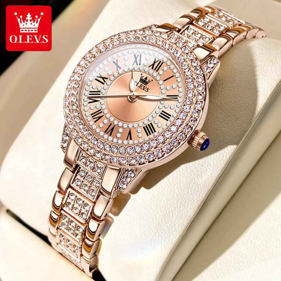 🟠 Olevs Γυναικεία ρολόγια μόδας αρχικό χαλαζία ρολόι καρπού για κυρίες ρωμαϊκή κλήση εκθαμβωτικό διαμάντι αδιάβροχο φωτεινό πολυτελές νέο