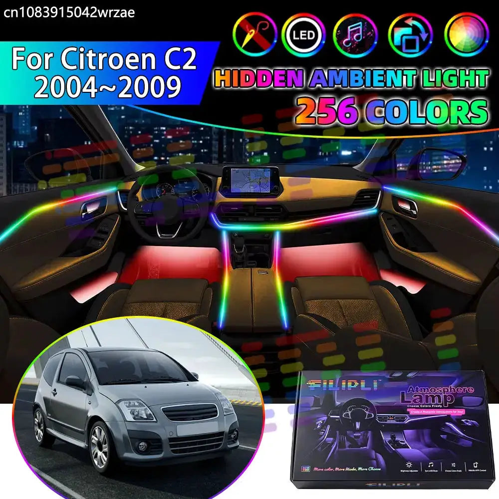 For Citroen C2 2004~2009 2005 2006 2007 RGB Car Interior Ambient Lights Strips Breathing Lighting Kit App Control LED strips by InterCyprus Trading Ltd