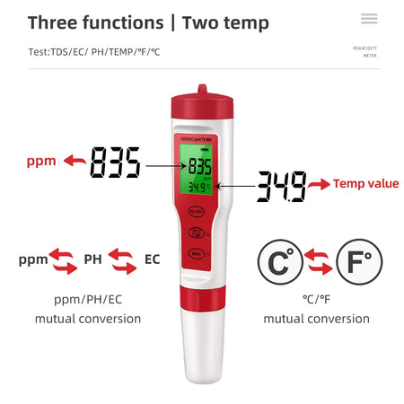 Handheld PH Meter Waterproof TDS EC Temp Tester &ndash; Backlight