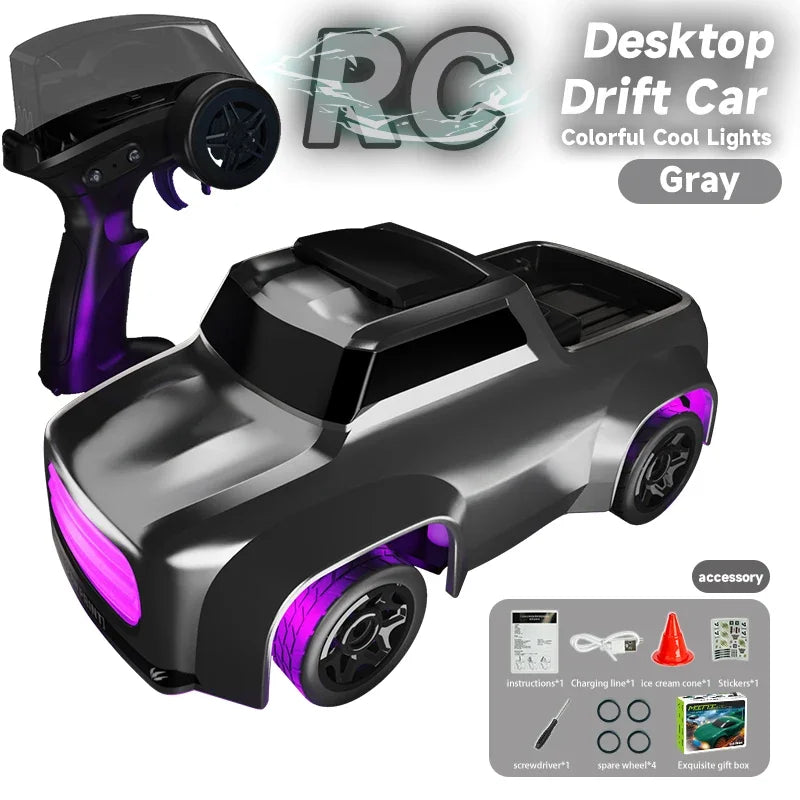 Mini Desktop Drift Car Q197 RC Vehicle &ndash; Colorful Lights GRAY