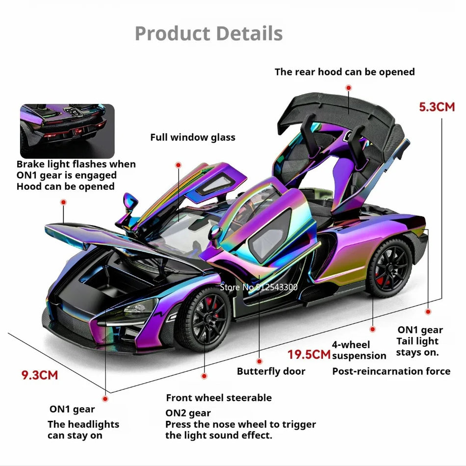 1:24 schaal diecast Senna 720S auto model speelgoed met terugtrekmechanisme en open deuren
