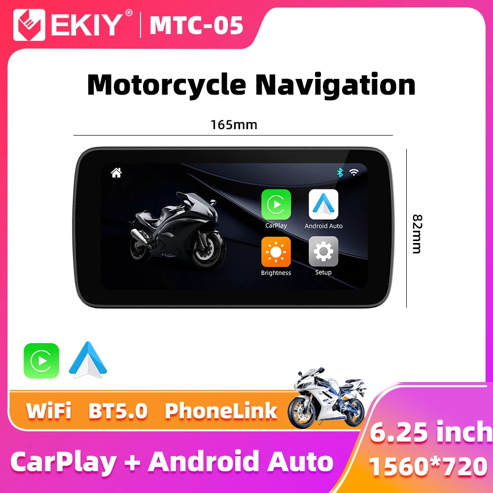 EKIY Wireless CarPlay Moto Android Auto &ndash; Portable 6.25 Inch Motorcycle GPS Navigation Display