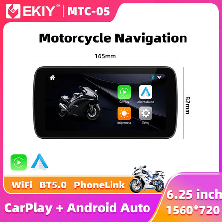 EKIY Wireless CarPlay Moto Android Auto &ndash; Portable 6.25 Inch Motorcycle GPS Navigation Display