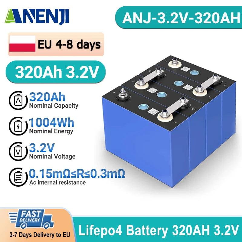 ANENJI 320Ah 3.2V Μπαταρία LiFePO4 Πακέτο 4P Για Αυτοσχέδια Αποθήκευση Ενέργειας Σπιτιού 12V 24V 48V