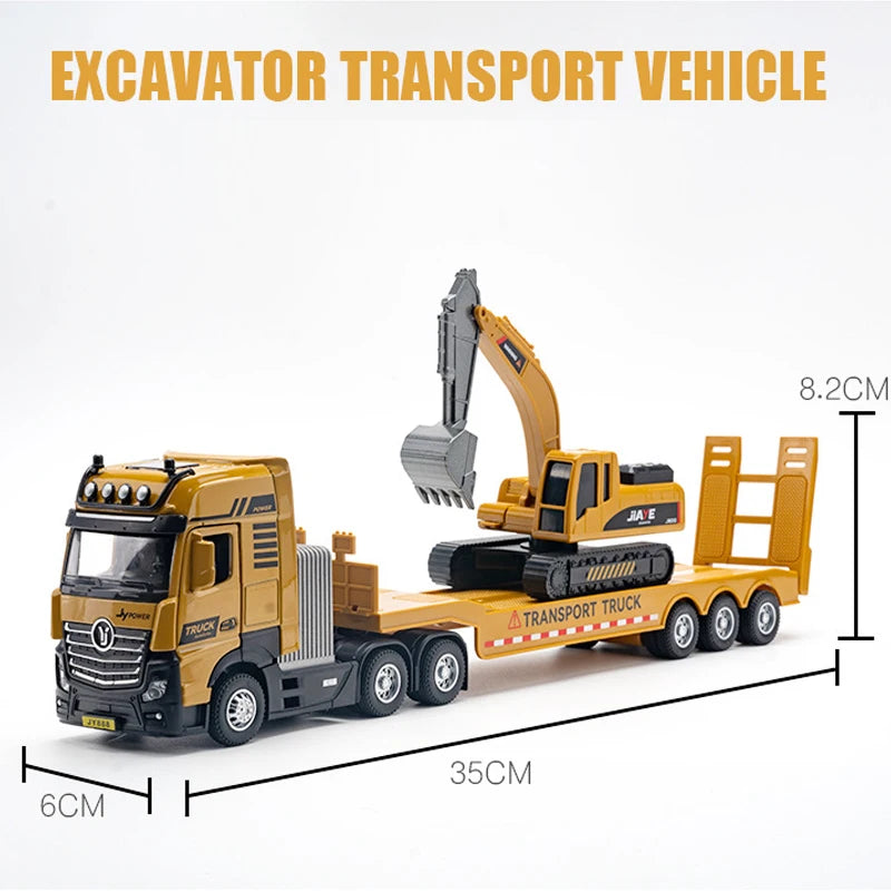 1/50 Scale Diecast Engineering Vehicle Model Set - Excavator &amp; Transporter Trailer excavator