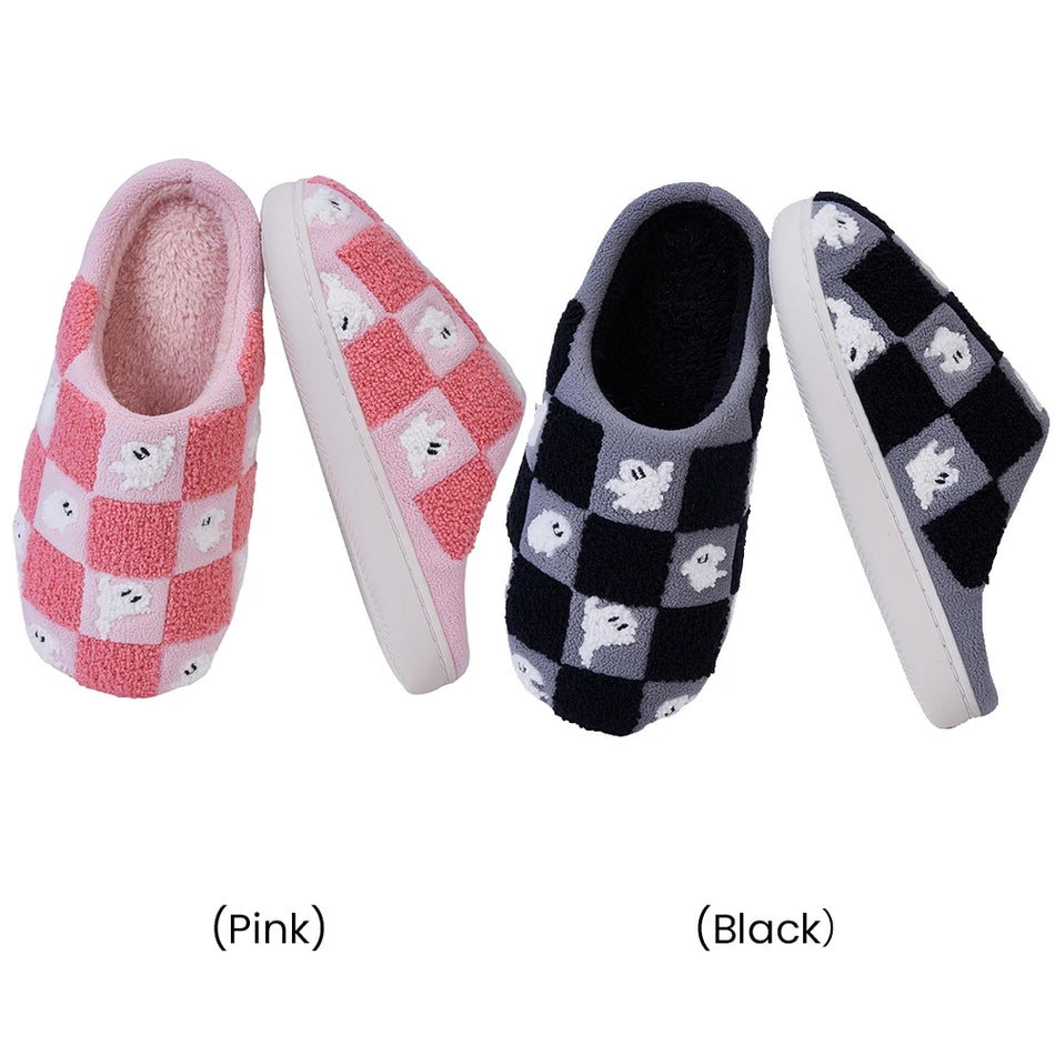 Chaussons en peluche à carreaux Ghost chauds à enfiler bout fermé