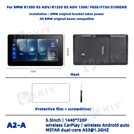 EKIY Motorcycle GPS Wireless Carplay Android Auto Monitor &ndash; Waterproof 5.5 Inch Display for BMW R1200GS ADV R1250GS ADV A2-A