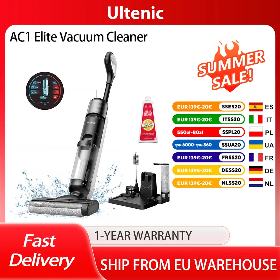 Ultenic AC1 Elite Bežični Usisavač i Mopa s Automatskim Čišćenjem, 50 Minuta Rada, Pametna Detekcija Prljavštine