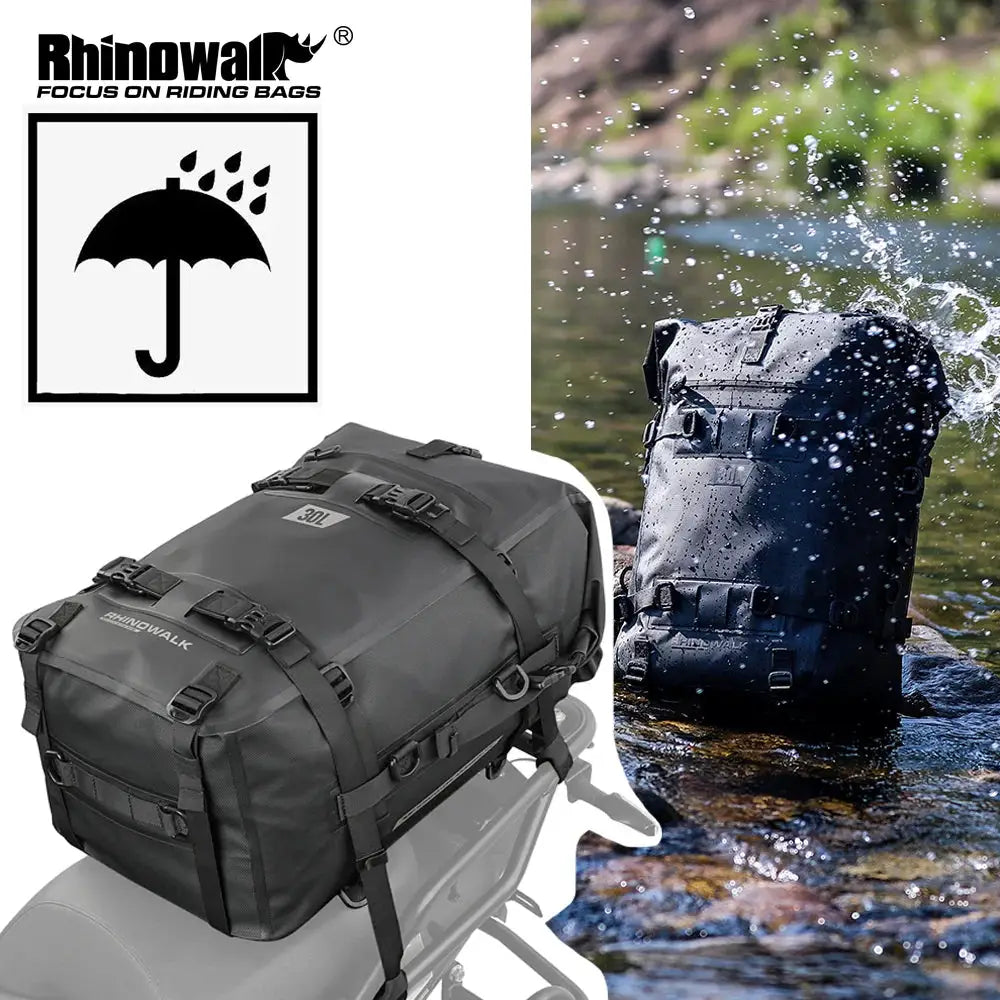 Rhinowalk Motorcycle Back Seat Bag 100% Waterproof Dry Cycling Backpack Tail Bag 8L/15L/30L For Long Distance Saddle Pack 1 PC by InterCyprus Trading Ltd