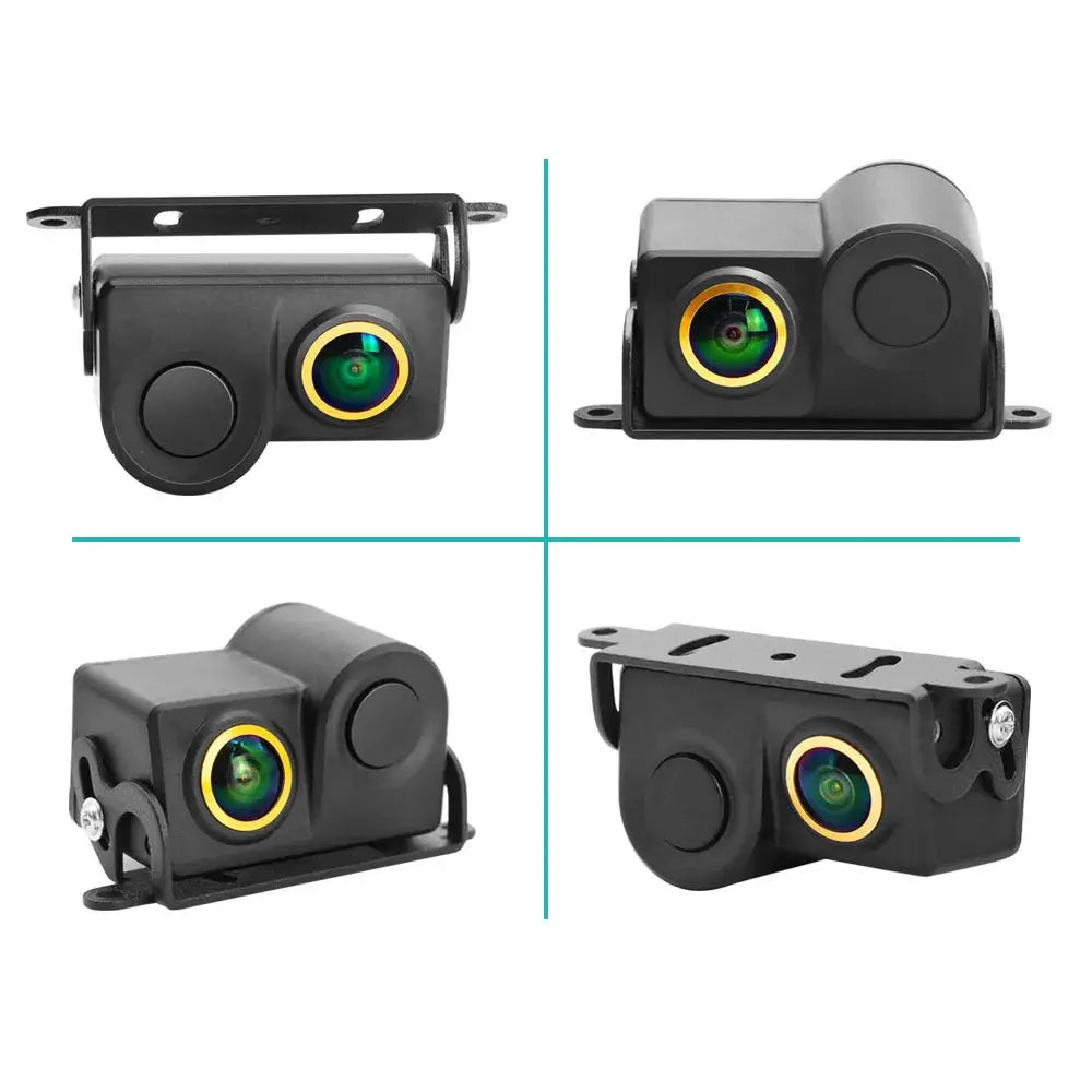 90° Adjustable Mount Visual Fisheye Lens Reverse Camera with Parking Radar Sensor, IP67 No Drilling Car Rear View Backup Camera by InterCyprus Trading Ltd