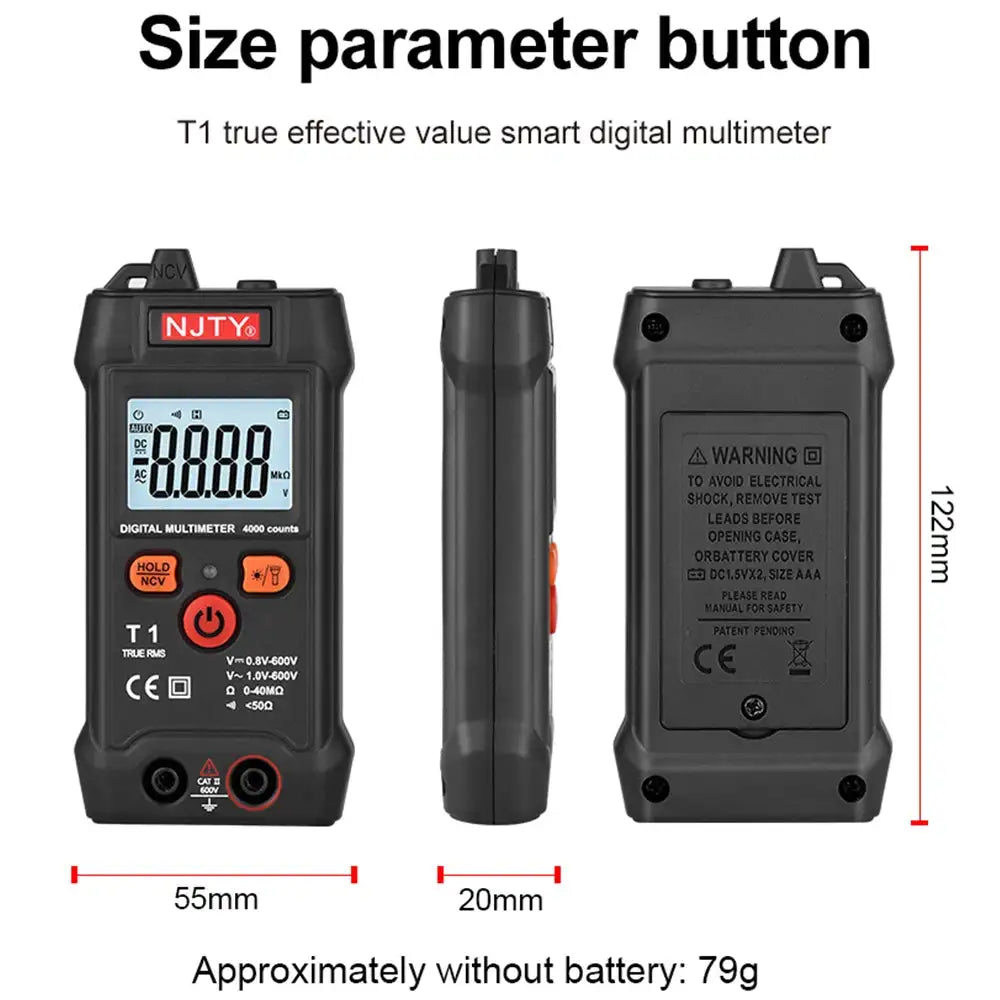 NJTY T1 Pocket Multimeter TrueRMS NCV 600V DC Tester