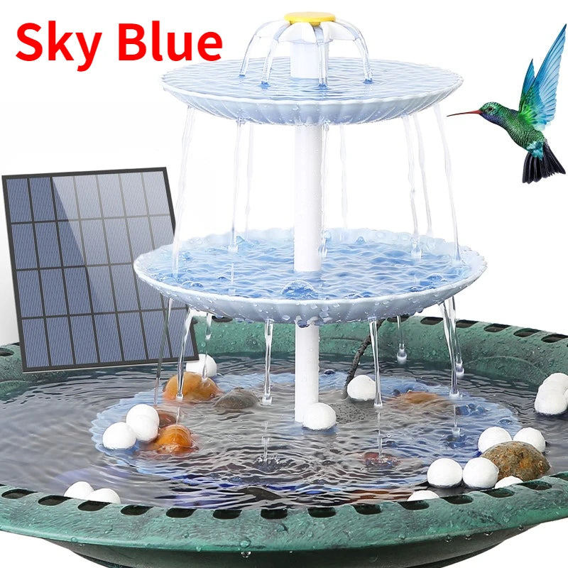 Three Layer Solar Fountain &ndash; 3.5W Pump Detachable Bird Bath Sky Blue