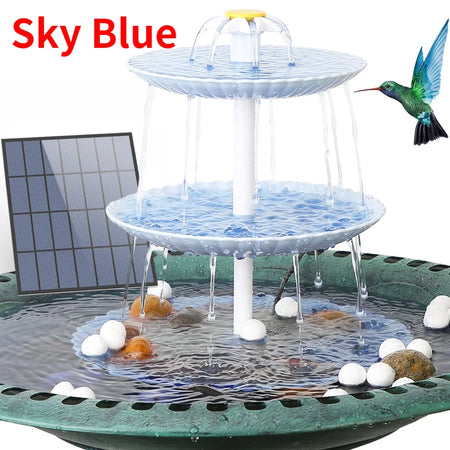 Three Layer Solar Fountain &ndash; 3.5W Pump Detachable Bird Bath Sky Blue
