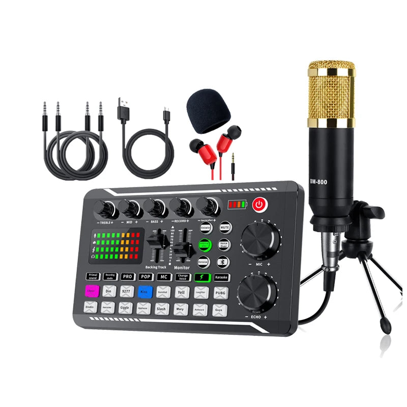DJ Equipment Microphone Sound Card Console Studio Kit for Live Streaming 998-800-G