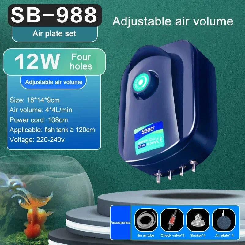 SOBO Silent Aquarium Oxygen Air Pump - Ultra Silent SB988 air plate set / CHINA