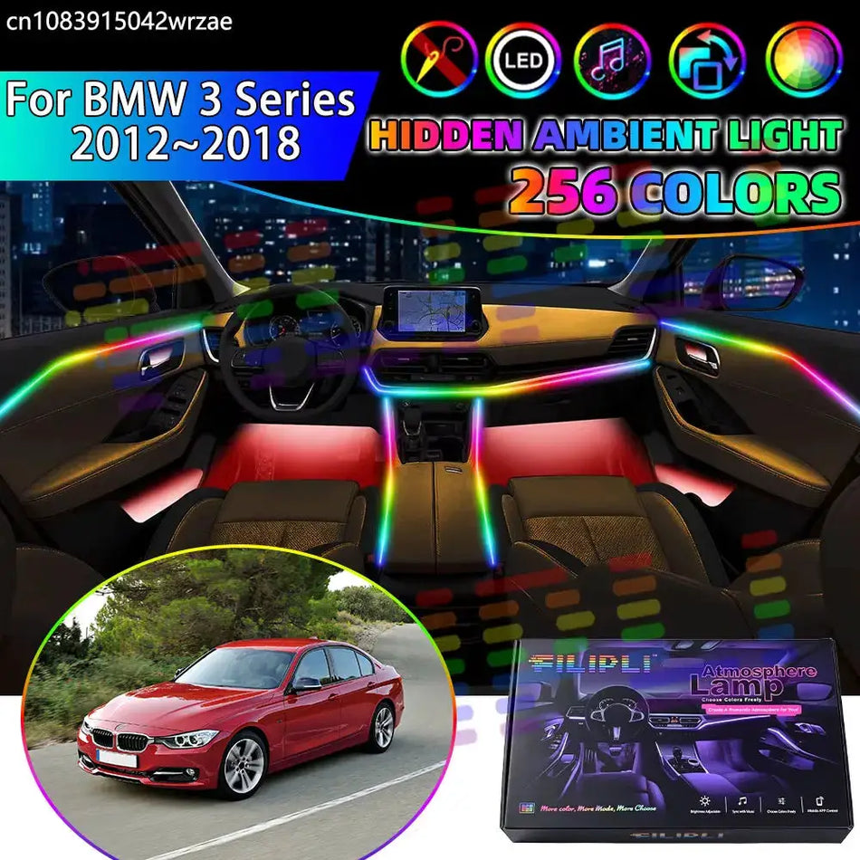 For BMW 3 Series 2012~2018 F30 F31 F34 RGB Car Interior Ambient Lights Strips Breathing Lighting Kit App Control LED strips Auto by InterCyprus Trading Ltd