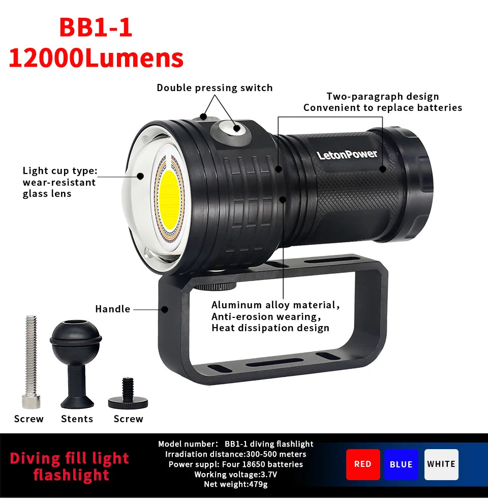 LeTon 27 LED Underwater Photography Light &ndash; 20000 Lumens Brightness