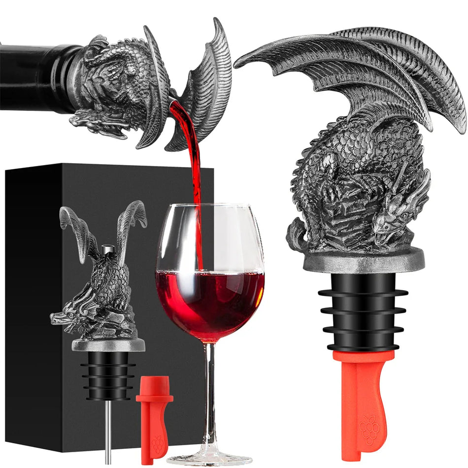 Steampunk-Drache Wein-Ausgießer mit roten Silikonstopfen 2-in-1 Stecker