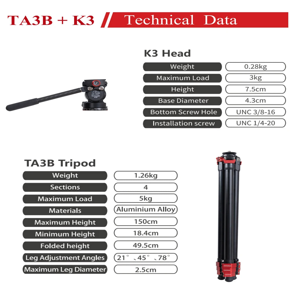 TA3B Gazelle &ndash; Lightweight Travel Tripod With Fluid Head