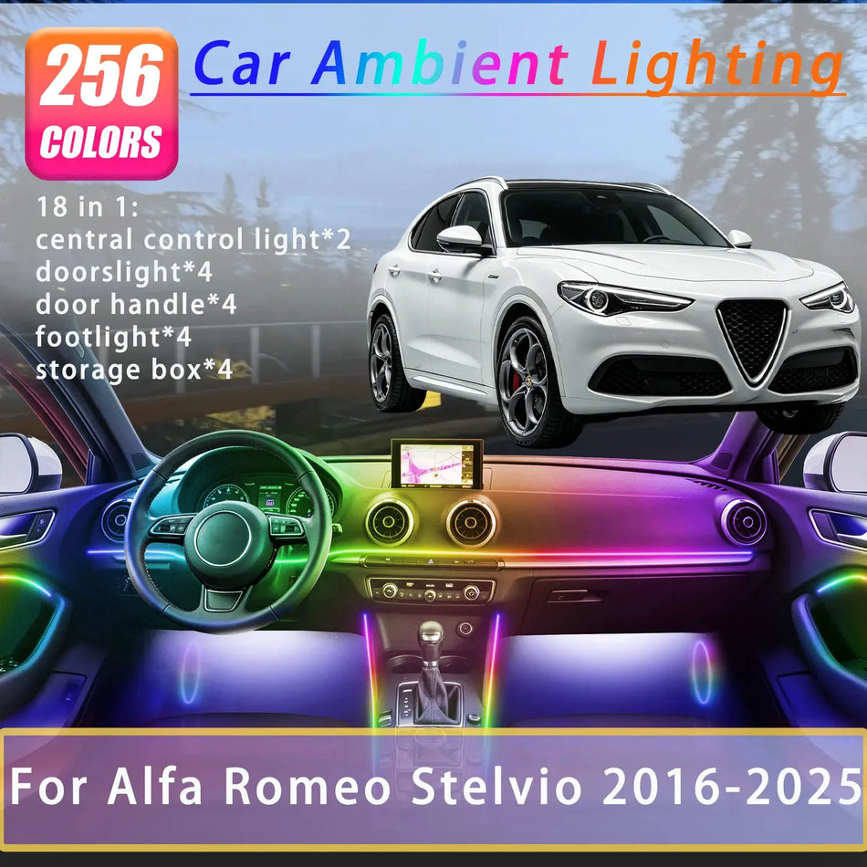 App Controlled Interior Ambient Light Strips for Alfa Romeo Stelvio by InterCyprus Trading Ltd