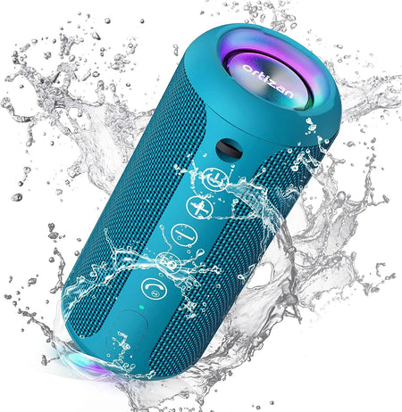 Ortizan X10 Waterproof Bluetooth Speaker with 24W Stereo Sound and LED Light Blue