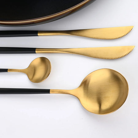 KNGZI 40Pcs Dinnerware Set &ndash; Elegant Matte Gold Cutlery