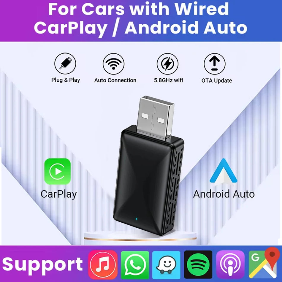 Adapter 2w1 do CarPlay i Android Auto z przewodowego na bezprzewodowy dla fabrycznego radia
