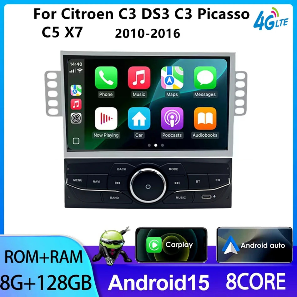 Radio samochodowe Android 15 do Citroena C3 DS3 C5 X7 2009-2017 z Apple CarPlay i GPS