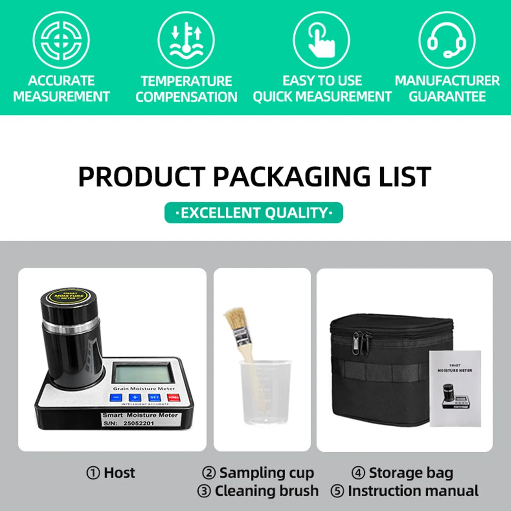 Coffee Bean Grain Moisture Meter &ndash; Digital Backlit Display