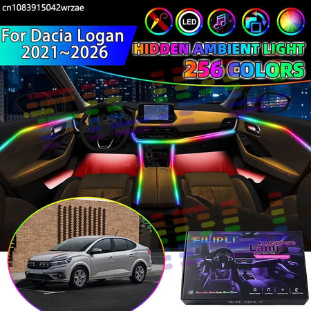 For Dacia Logan 2021~2026 MK3 LJI LJF 2022 RGB Car Interior Ambient Lights Strips Breathing Lighting Kit App Control LED strips by InterCyprus Trading Ltd