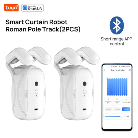 Tuya Smart Curtain Robot ( Roman Rod Track) Bluetooth APP Short Range Control, Timed switch, Pull-to-start, 8KG load capacity Double Open
