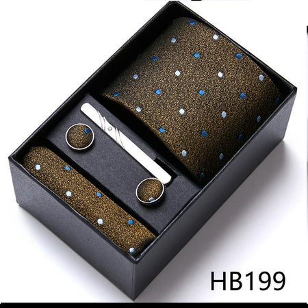 VanGise Blue Striped Necktie Set with Pocket Square and Cufflinks, Perfect for Weddings and Workplace HB199