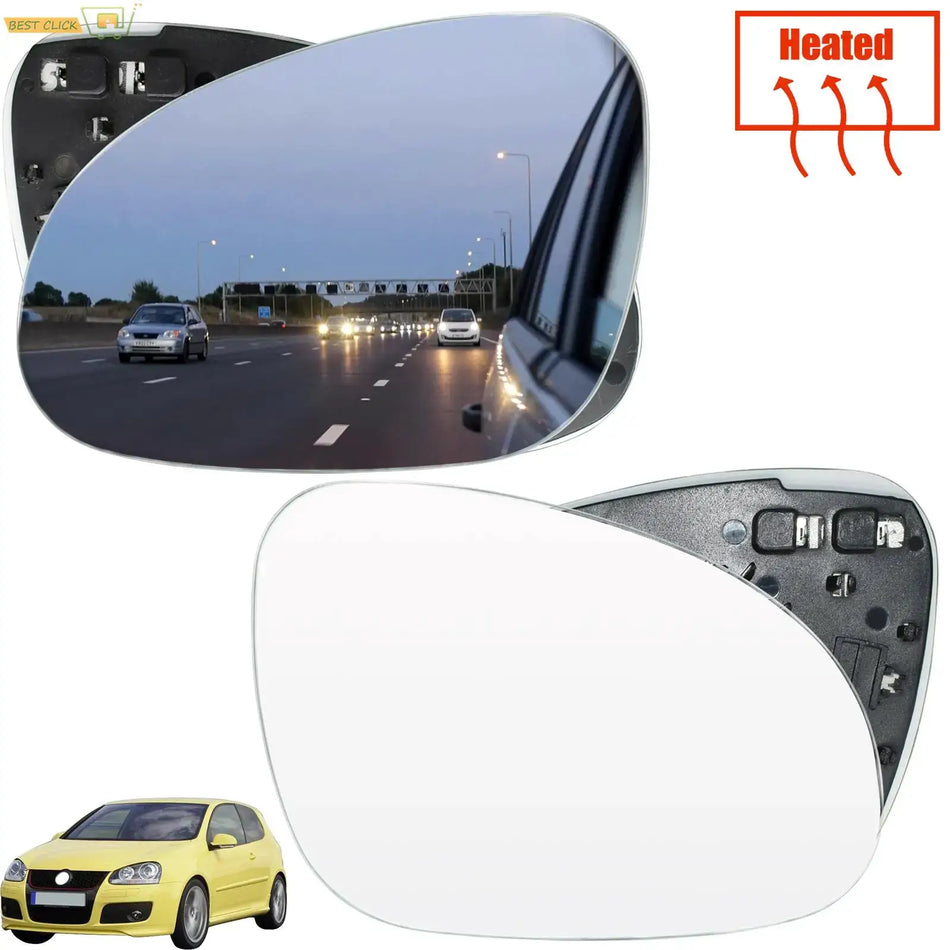 Heated Door Mirror Glasses For VW Golf 5 Mk5 Jetta Passat B6 2005 - 2009 Eos GTI Car Wing Rear View Glass Left Right Side Convex by InterCyprus Trading Ltd