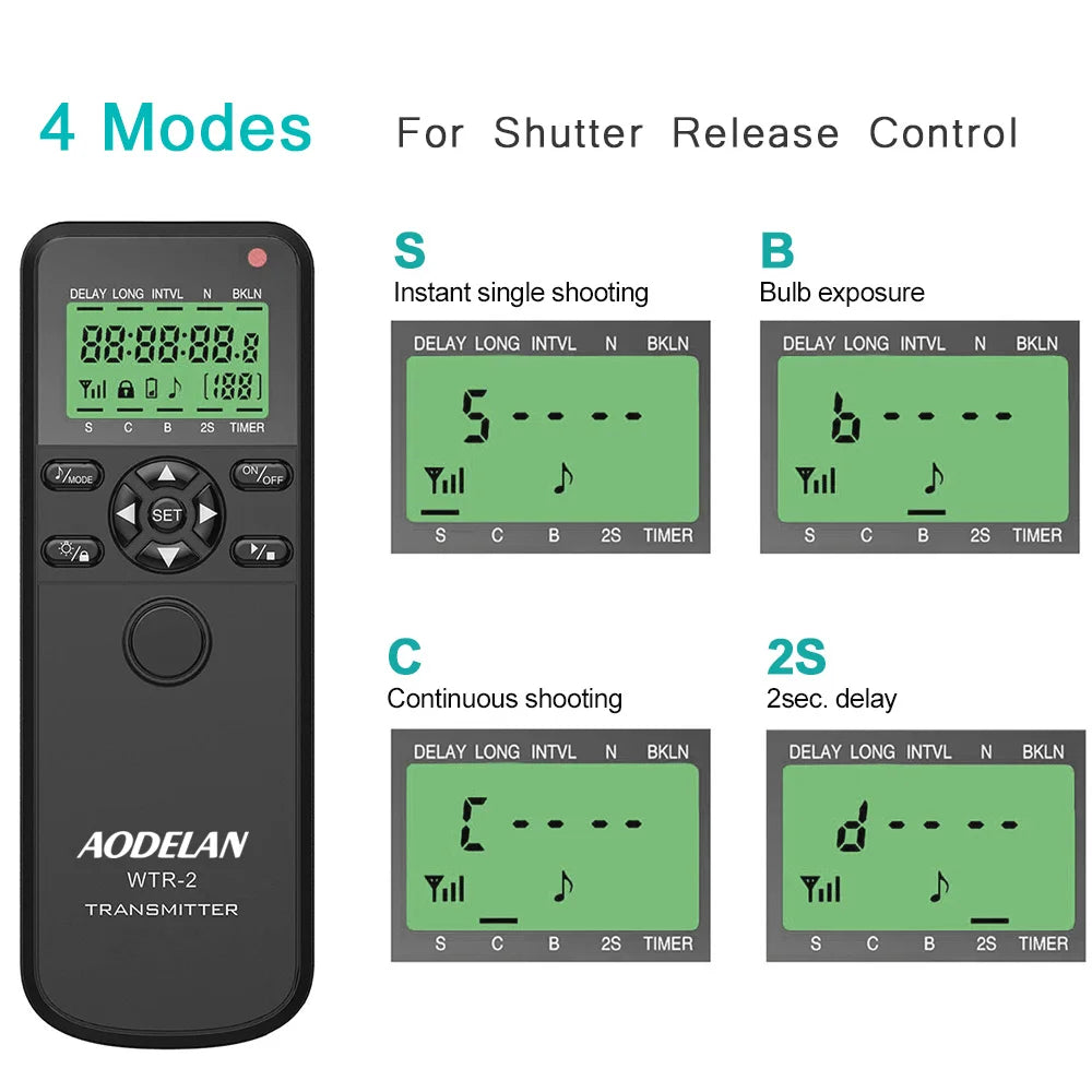 AODELAN WTR-2 Wireless Timer Lapse Intervalometer Remote Control for Multi-Brand Cameras
